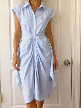 DO+BE Blue & White Striped Tie Waist Shirt Dress Women’s Small